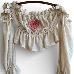 BUCKETLIST Cream Blouse with Pink Heart Detail for Valentines Day
